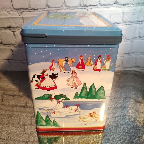 1999 Partridge In A Pear Tree Latching Flip Top Popcorn Tin Olive Can Company - Picture 6 of 11